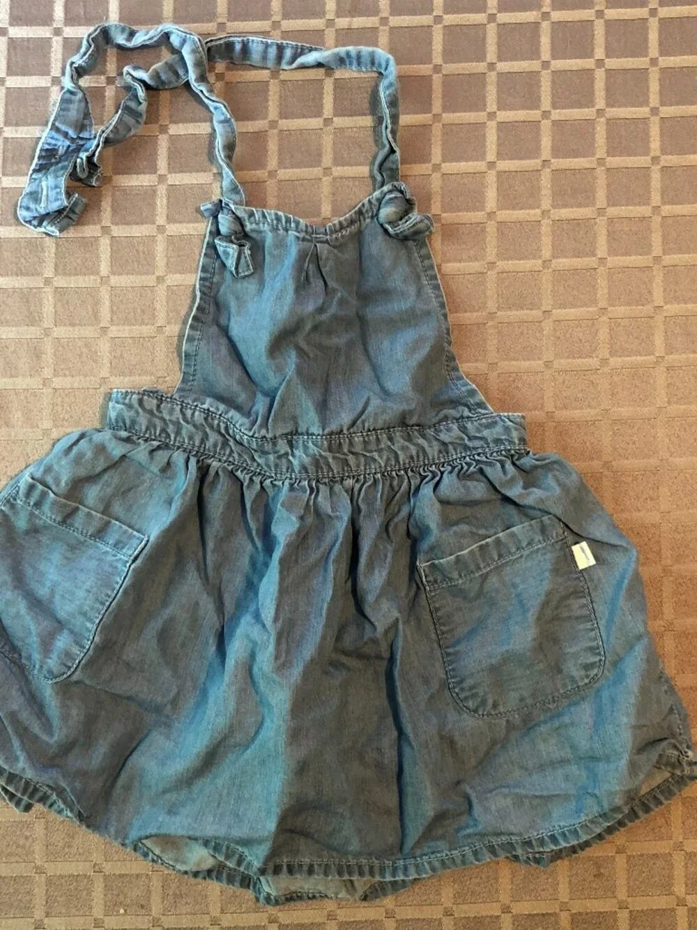 OshKosh B'gosh Girls 2T Chambray Romper Dress Denim Halter Tie Neckline